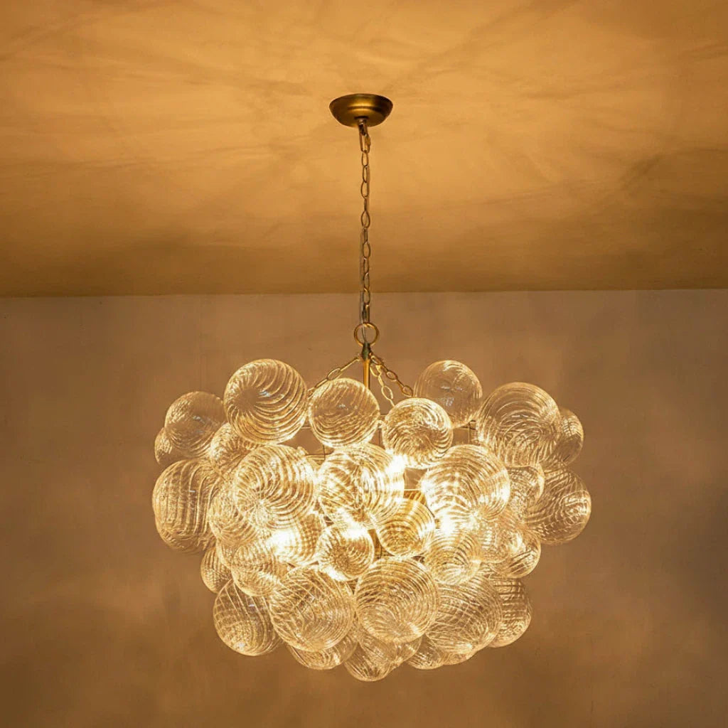 Kronleuchter im Mid-Century-Stil mit gerippten Glaskugeln und verstellbarer Aufhängung