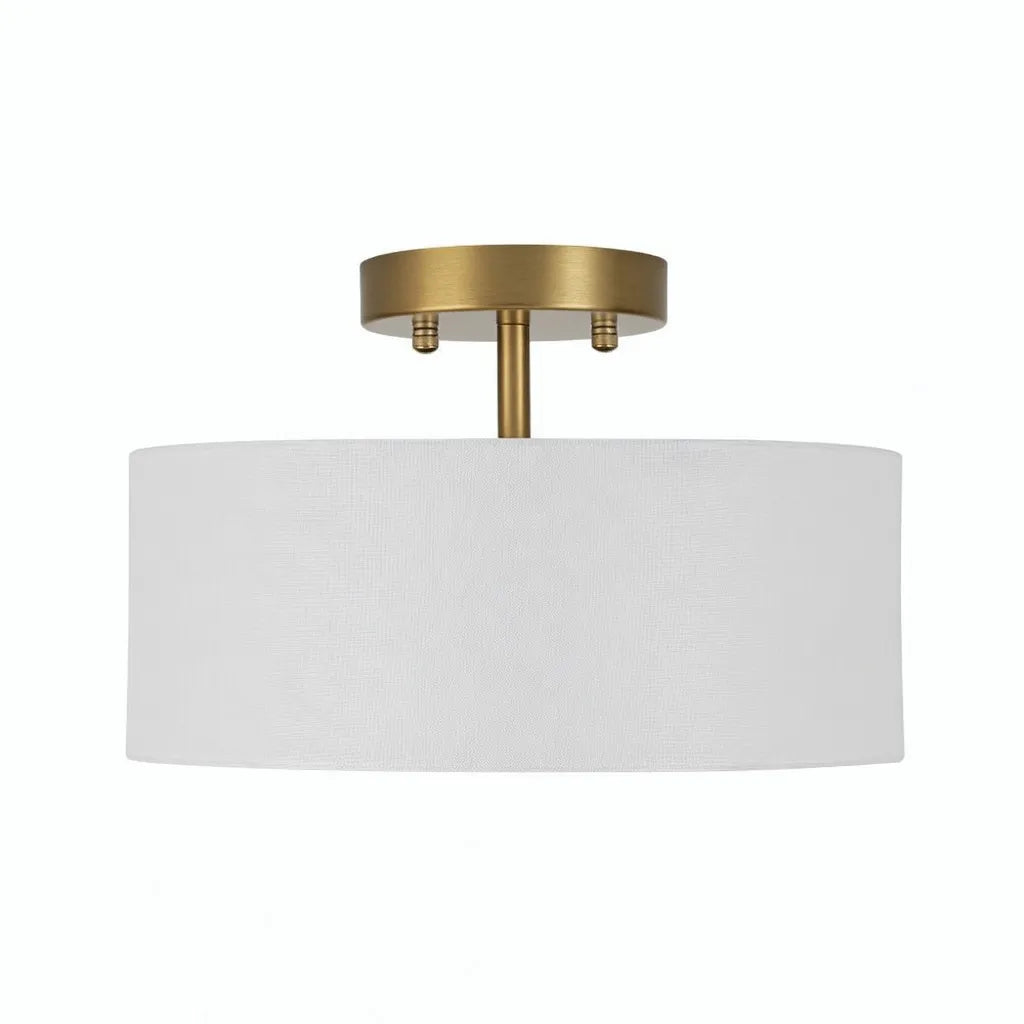 Küchen-Deckenleuchte mit 2 Leuchten, halbaufgesetztem Leinenschirm in Trommelform und Acryldiffusor