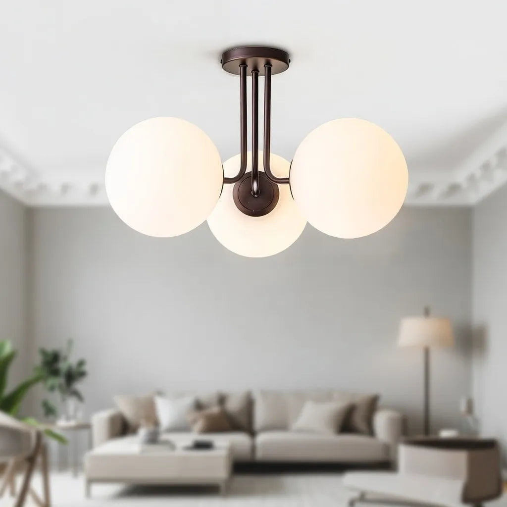 Lounge Ceiling Lights Mid Century 3-Light Sputnik Semi Flush with Frosted Glass Shades