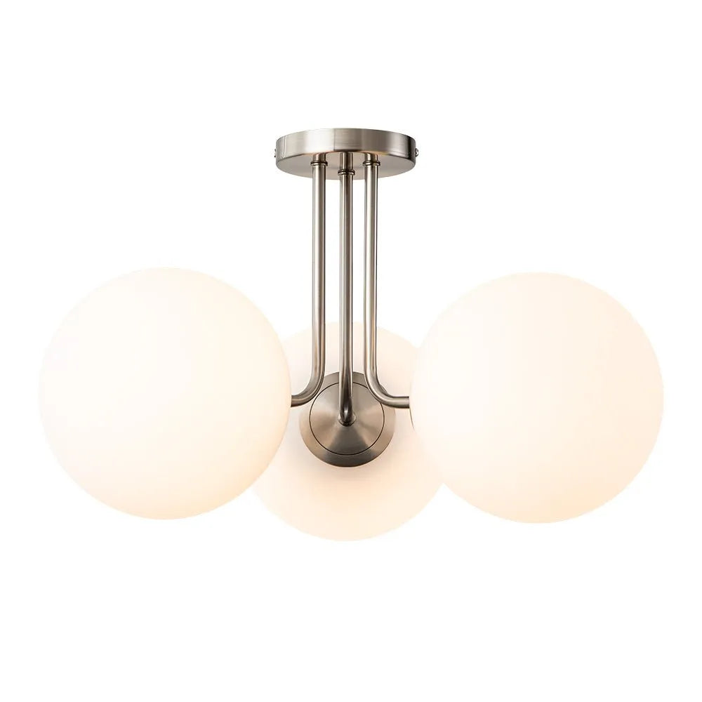 Lounge-Deckenleuchte zur halbdirekten Montage, Sputnik-Design mit 3 Leuchten im Mid-Century-Stil und Lampenschirmen aus Milchglas