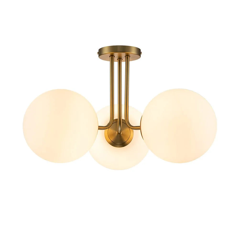 Lounge Ceiling Lights Mid Century 3-Light Sputnik Semi Flush with Frosted Glass Shades