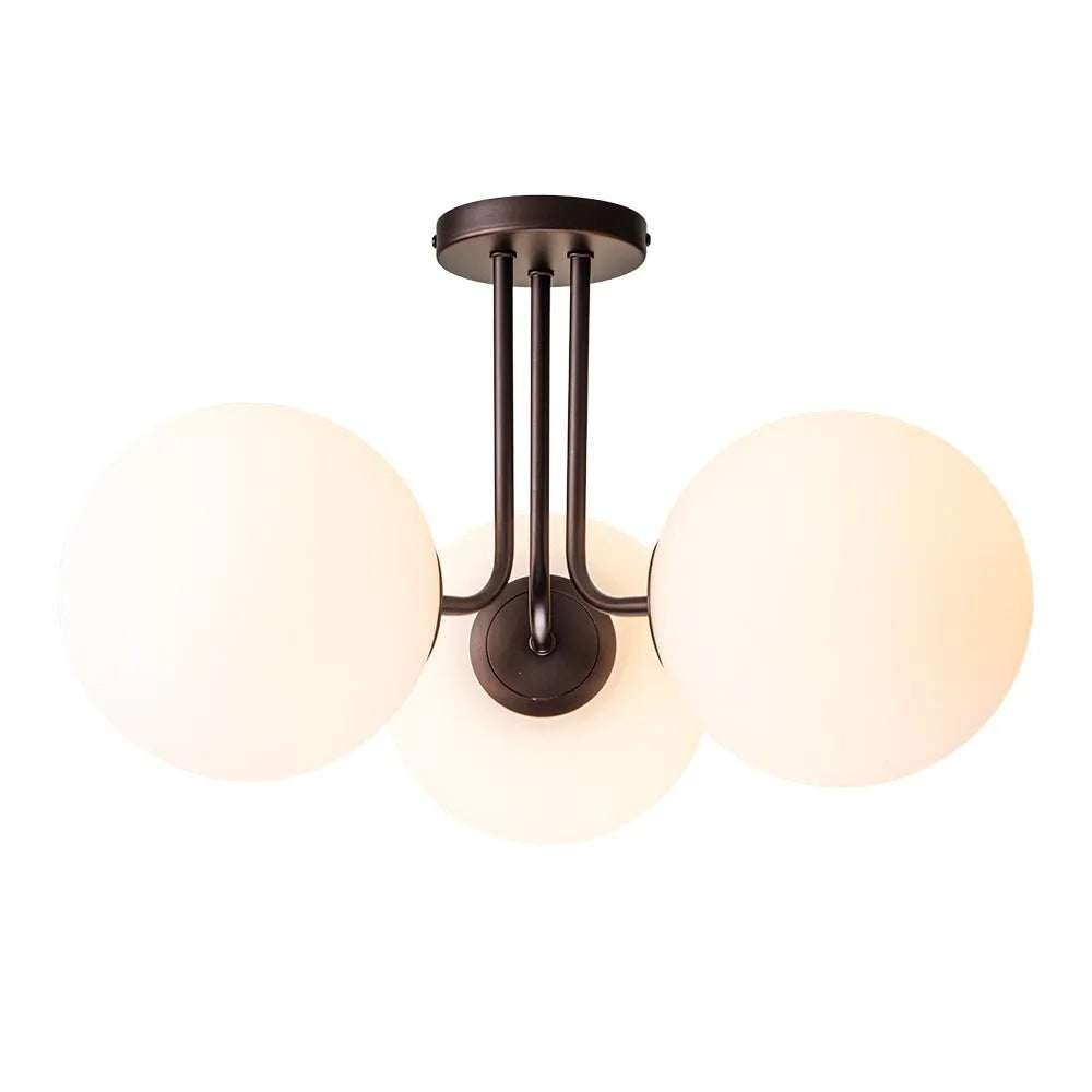 Lounge Ceiling Lights Mid Century 3-Light Sputnik Semi Flush with Frosted Glass Shades