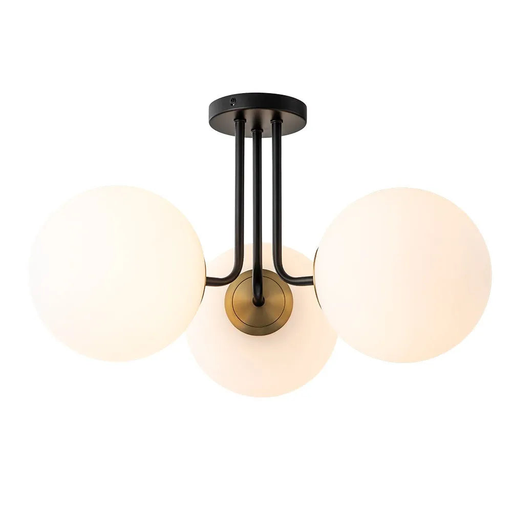 Lounge-Deckenleuchte zur halbdirekten Montage, Sputnik-Design mit 3 Leuchten im Mid-Century-Stil und Lampenschirmen aus Milchglas