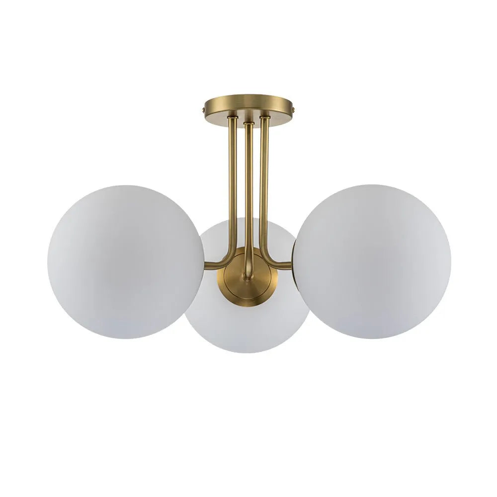 Lounge-Deckenleuchte zur halbdirekten Montage, Sputnik-Design mit 3 Leuchten im Mid-Century-Stil und Lampenschirmen aus Milchglas