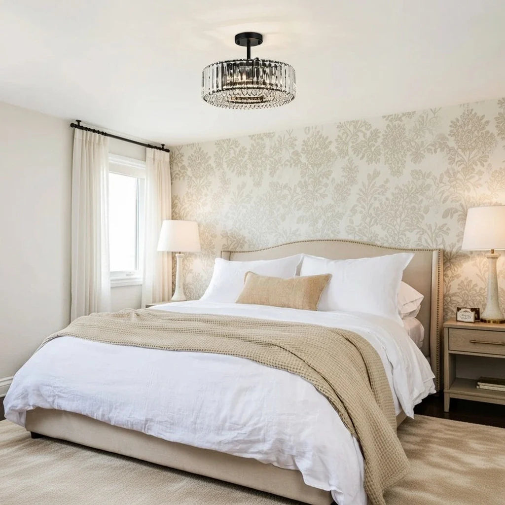 Kian Modern 3-Light Crystal Drum Semi-Flush Ceiling Light