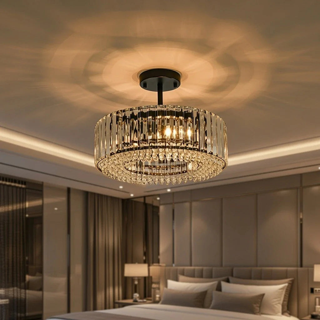 Kian Modern 3-Light Crystal Drum Semi-Flush Ceiling Light