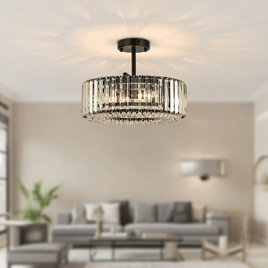 Kian Modern 3-Light Crystal Drum Semi-Flush Ceiling Light