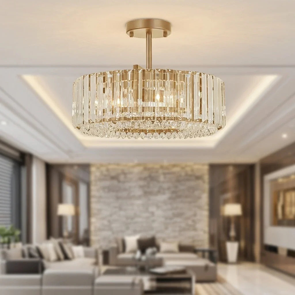 Kian Modern 3-Light Crystal Drum Semi-Flush Ceiling Light