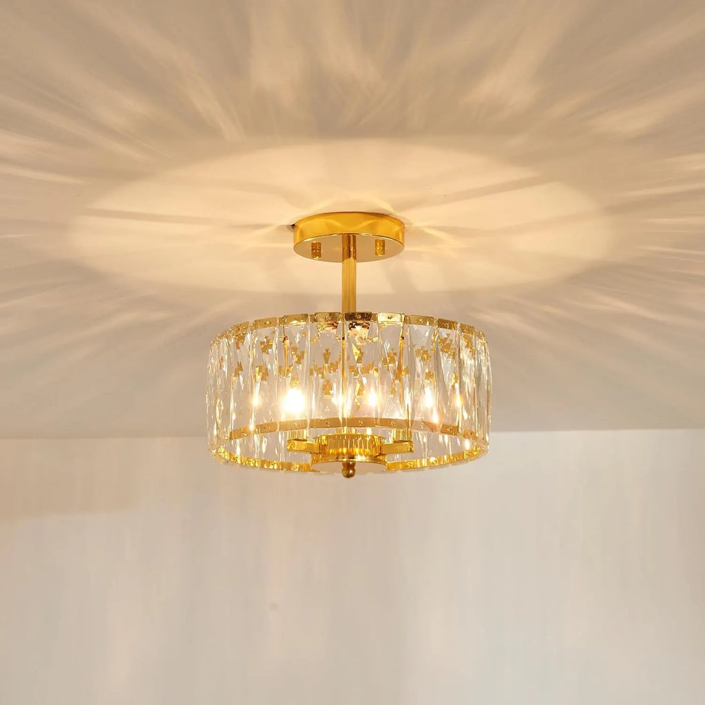 Kian Modern 3-Light Crystal Drum Semi-Flush Ceiling Light