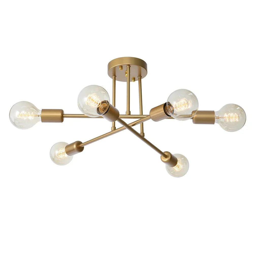 Küchen-Deckenleuchten mit 6 Leuchten im Sputnik-Design, halbaufgesetzt und im Mid-Century-Stil