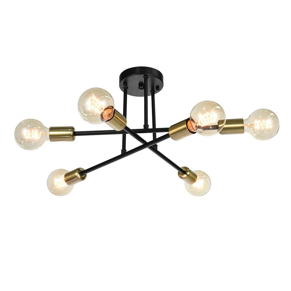 Küchen-Deckenleuchten mit 6 Leuchten im Sputnik-Design, halbaufgesetzt und im Mid-Century-Stil