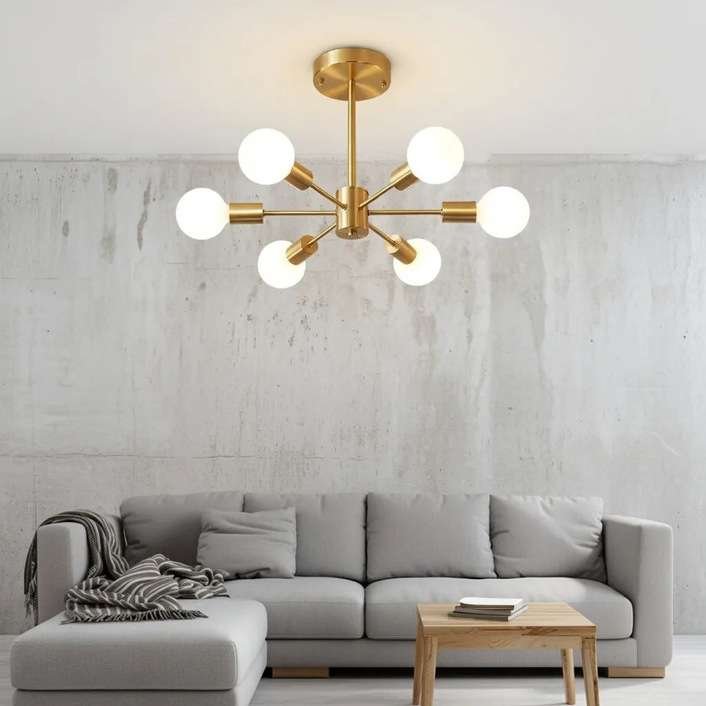Kitchen Ceiling Lights Semi Flush 6-Light Sputnik Mid-Century Fixture with Metal Canopy