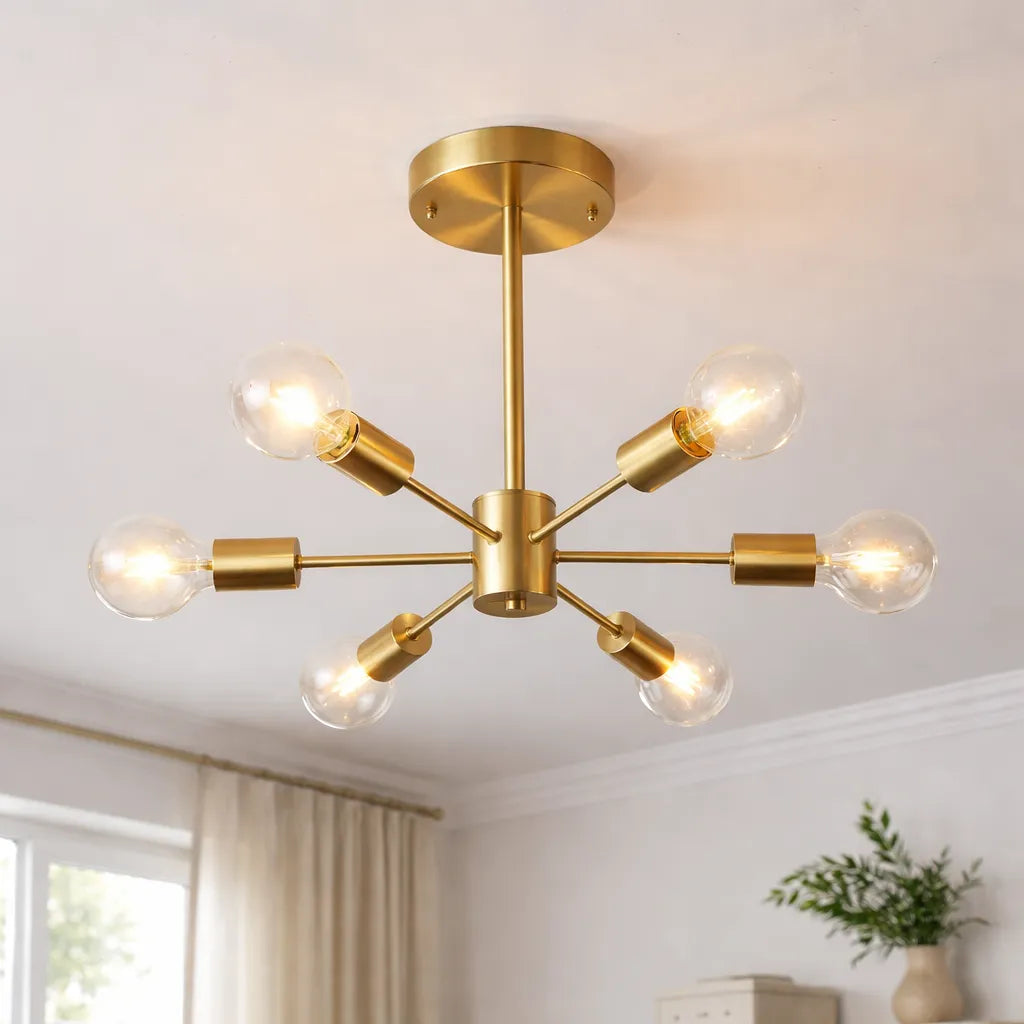 Kitchen Ceiling Lights Semi Flush 6-Light Sputnik Mid-Century Fixture with Metal Canopy