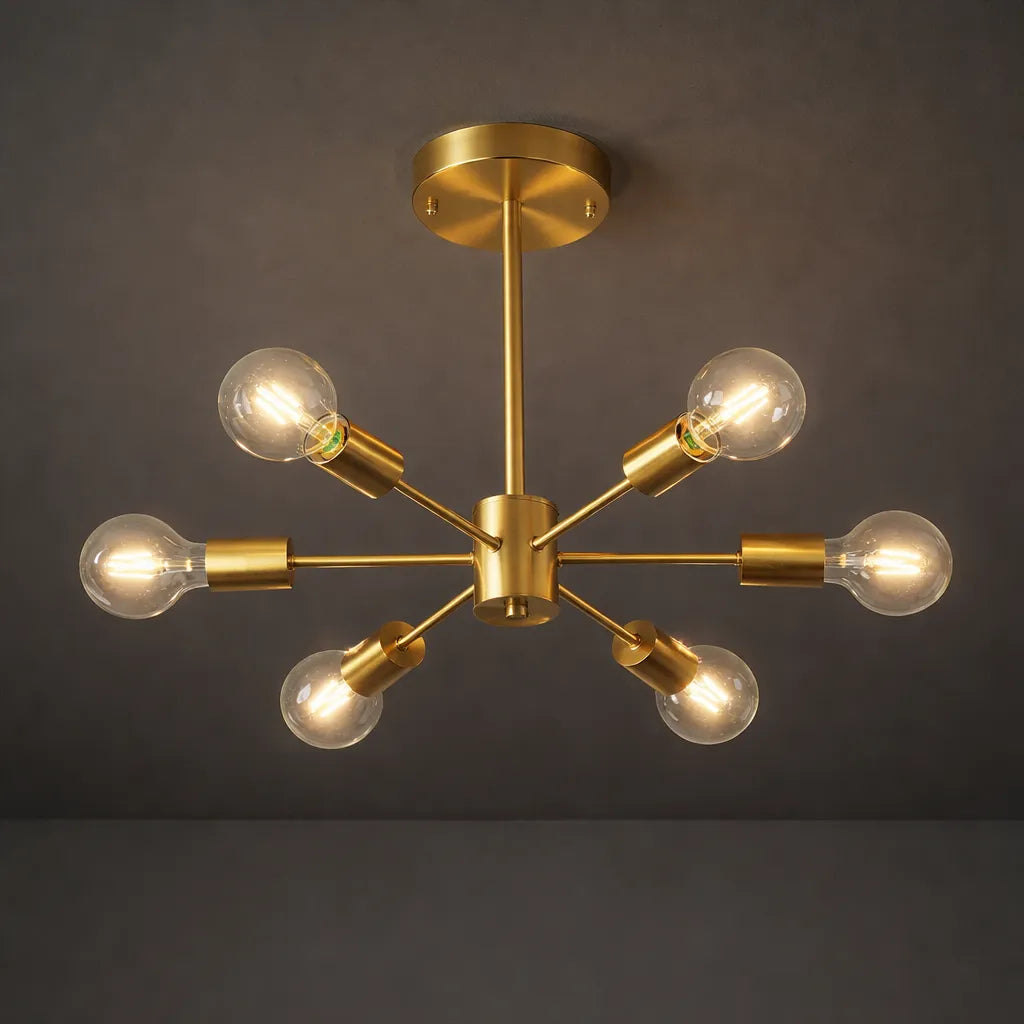Kitchen Ceiling Lights Semi Flush 6-Light Sputnik Mid-Century Fixture with Metal Canopy