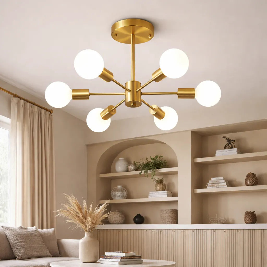Kitchen Ceiling Lights Semi Flush 6-Light Sputnik Mid-Century Fixture with Metal Canopy
