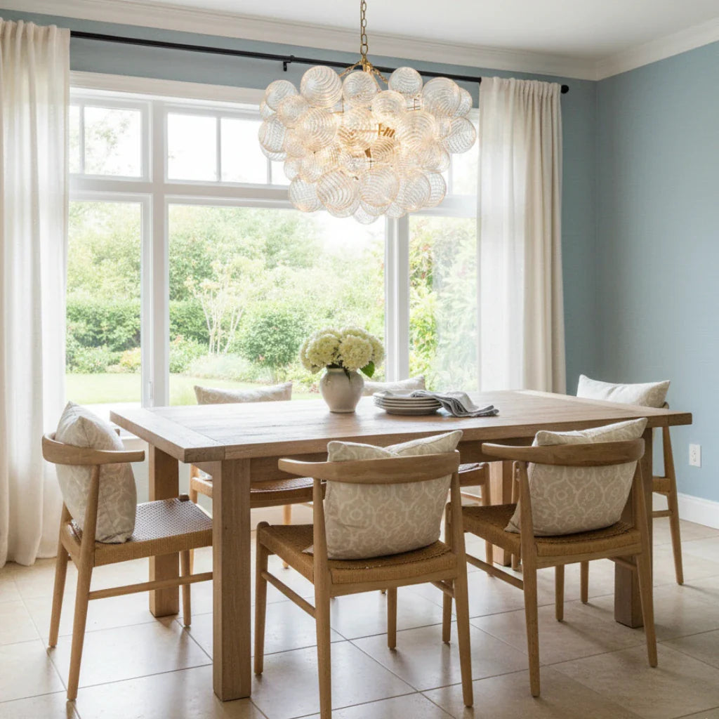 Kronleuchter im Mid-Century-Stil mit gerippten Glaskugeln und verstellbarer Aufhängung