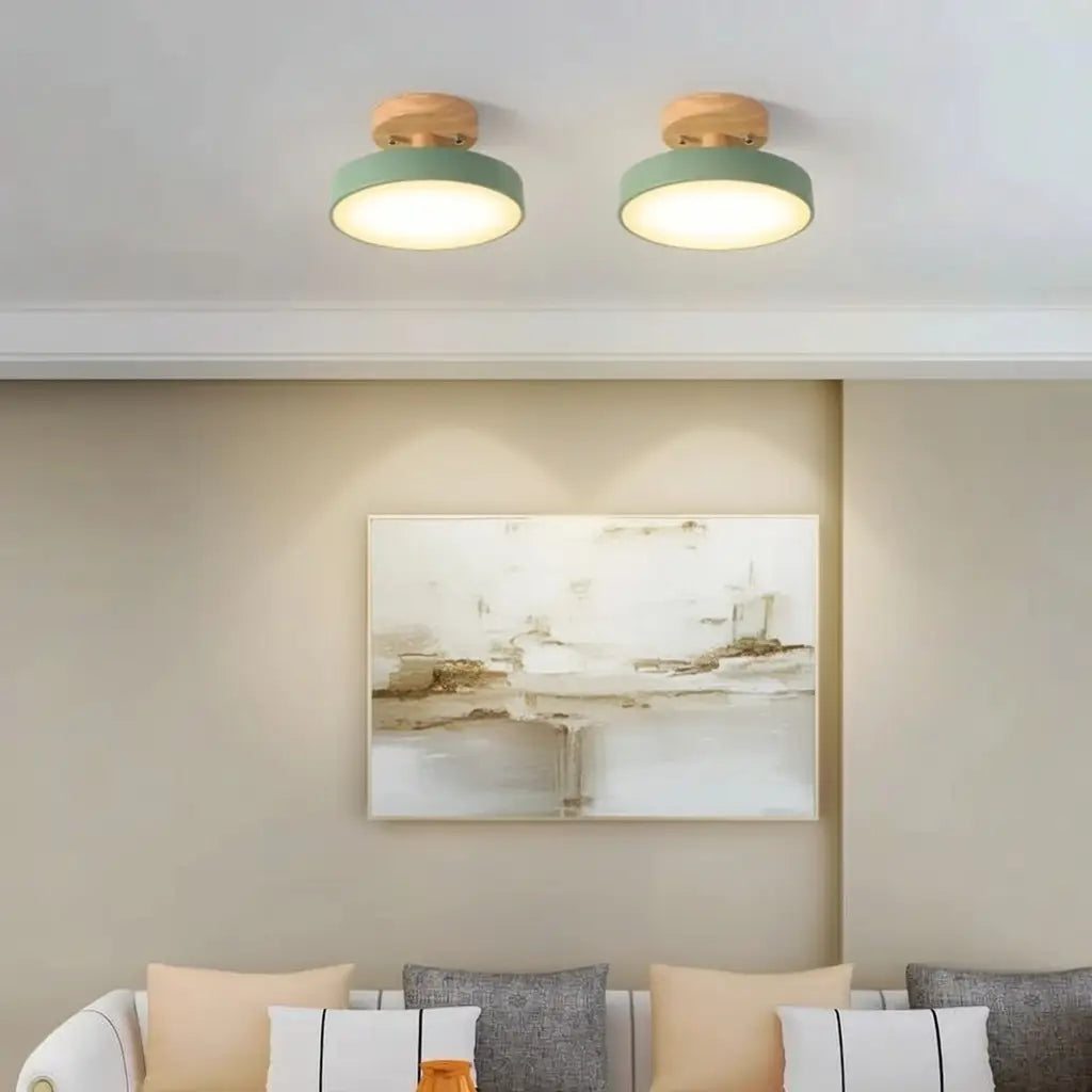 LED Oyster Light with Wood and Metal Scandinavian Design Flush Mount Ceiling Light