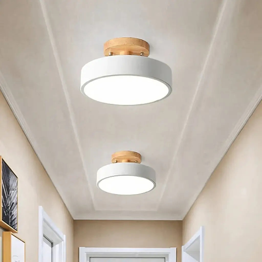 LED Oyster Light with Wood and Metal Scandinavian Design Flush Mount Ceiling Light