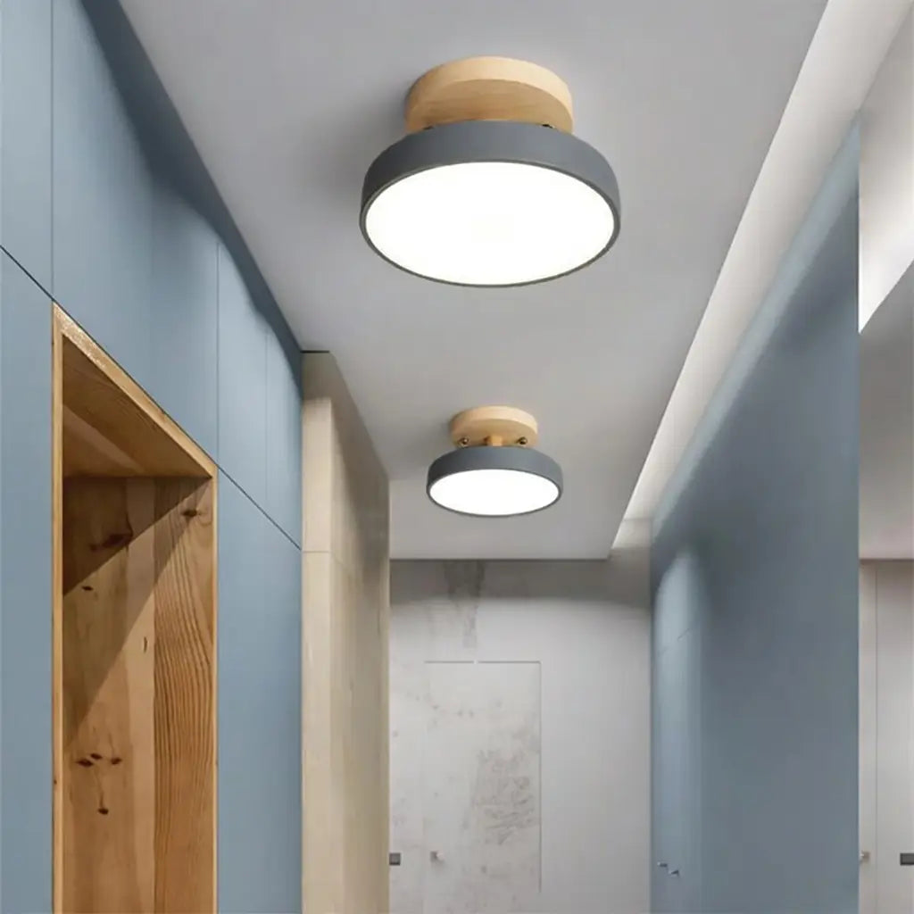 LED Oyster Light with Wood and Metal Scandinavian Design Flush Mount Ceiling Light