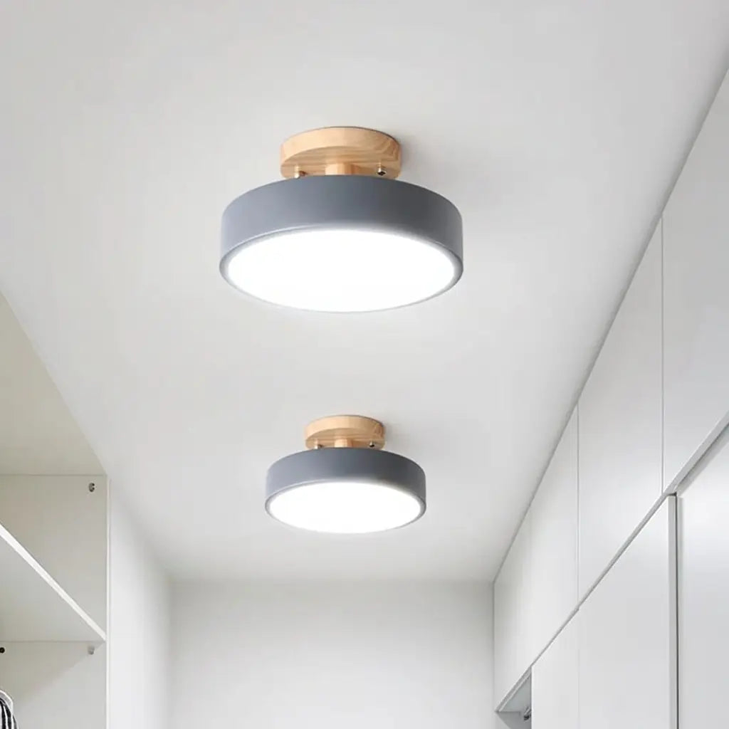 LED Oyster Light with Wood and Metal Scandinavian Design Flush Mount Ceiling Light