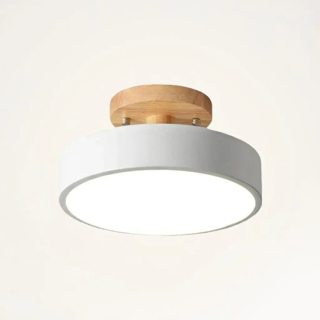 Plafonnier LED rond au design scandinave, en bois et métal