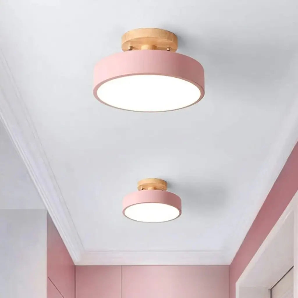 LED Oyster Light with Wood and Metal Scandinavian Design Flush Mount Ceiling Light