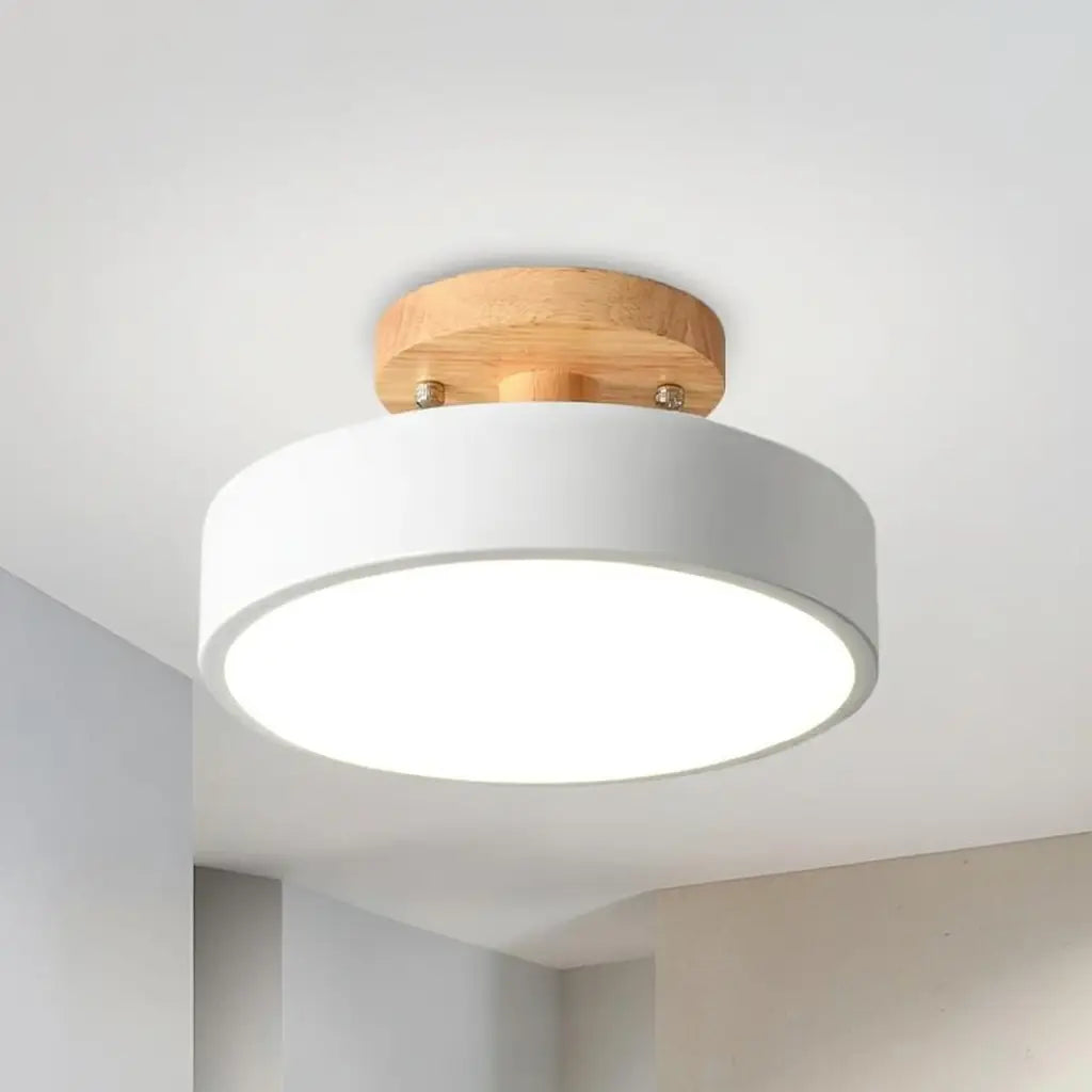 LED Oyster Light with Wood and Metal Scandinavian Design Flush Mount Ceiling Light