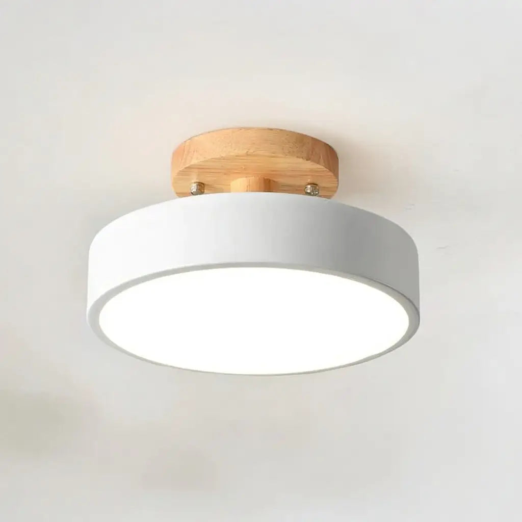 LED Oyster Light with Wood and Metal Scandinavian Design Flush Mount Ceiling Light