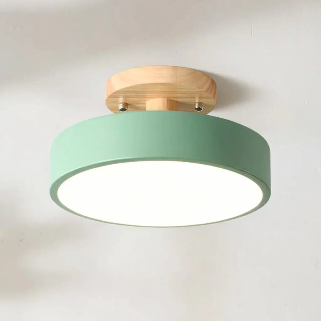 LED Oyster Light with Wood and Metal Scandinavian Design Flush Mount Ceiling Light