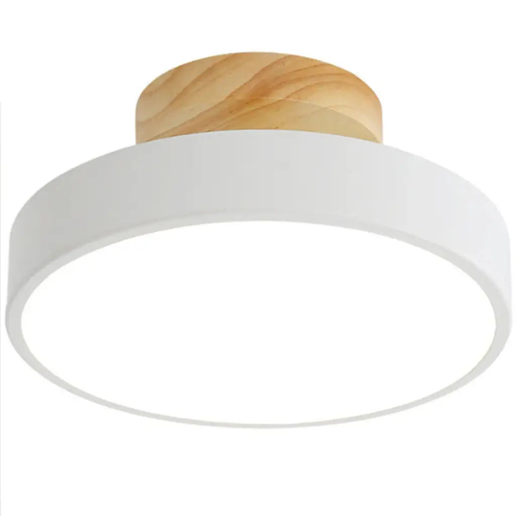 LED Oyster Light with Wood and Metal Scandinavian Design Flush Mount Ceiling Light