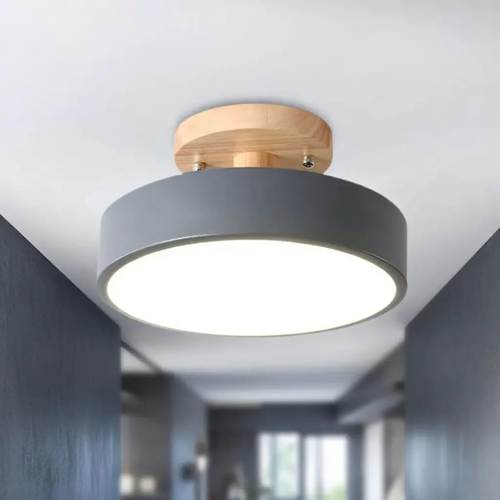LED Oyster Light with Wood and Metal Scandinavian Design Flush Mount Ceiling Light