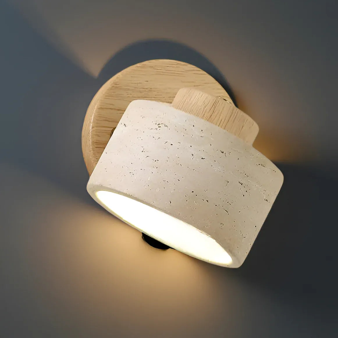 Wall Sconce Lamp with Adjustable Direction and Natural Travertine Stone for Reading