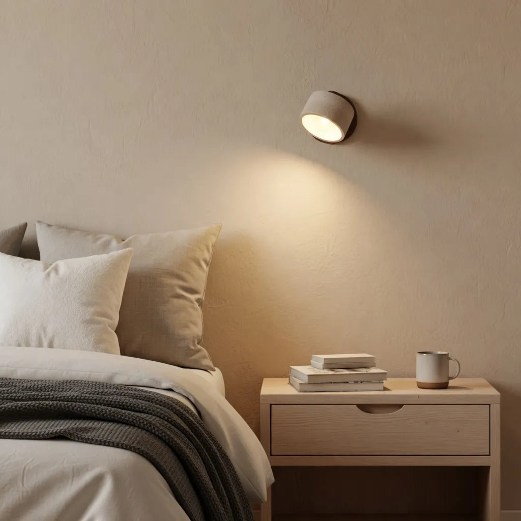 Wall Sconce Lamp with Adjustable Direction and Natural Travertine Stone for Reading