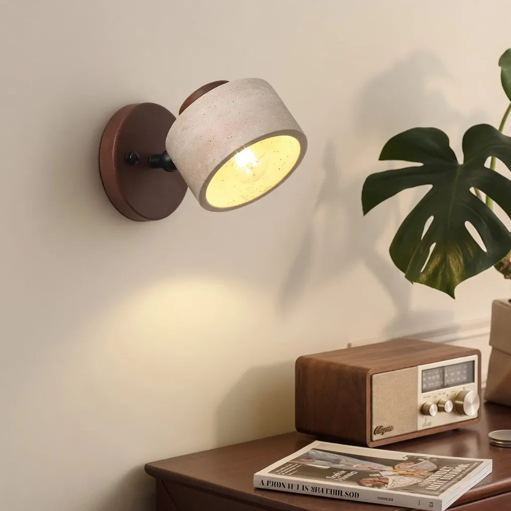 Wall Sconce Lamp with Adjustable Direction and Natural Travertine Stone for Reading