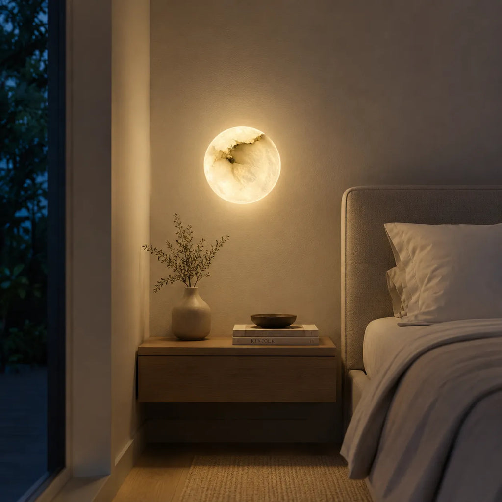 Wall Sconce Lamp with Natural Alabaster Orb and Soft Ambient Glow