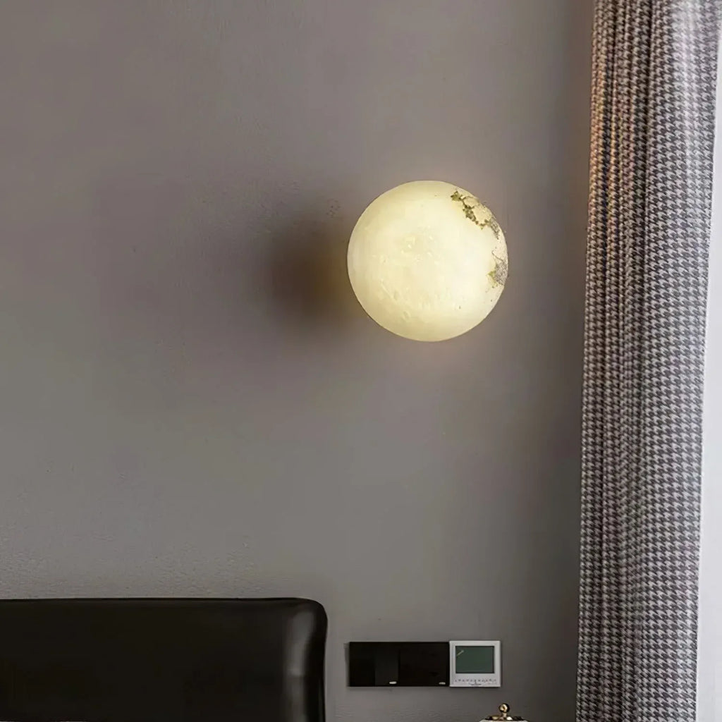 Wall Sconce Lamp with Natural Alabaster Orb and Soft Ambient Glow