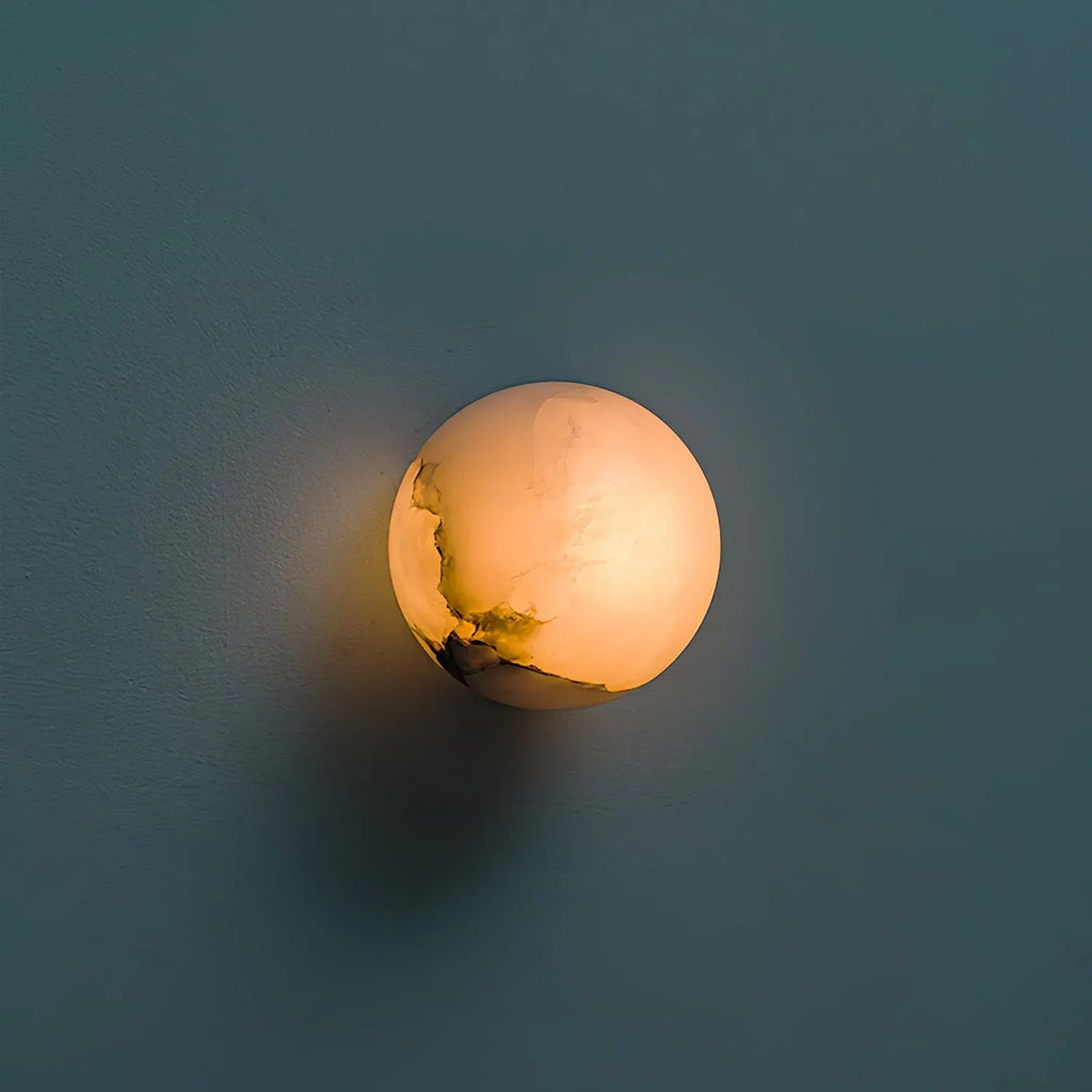 Wall Sconce Lamp with Natural Alabaster Orb and Soft Ambient Glow