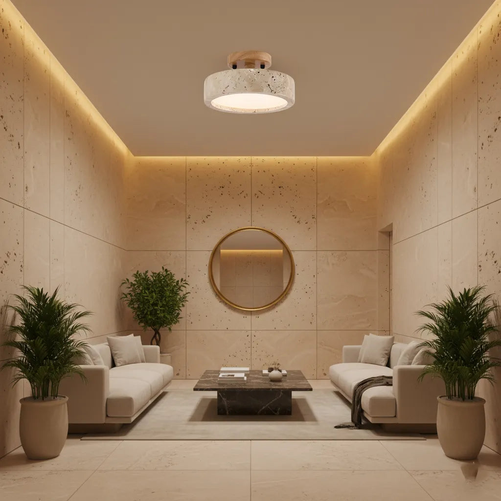Kitchen Ceiling Light with Travertine Stone Texture and Warm LED for Bedrooms Lounge