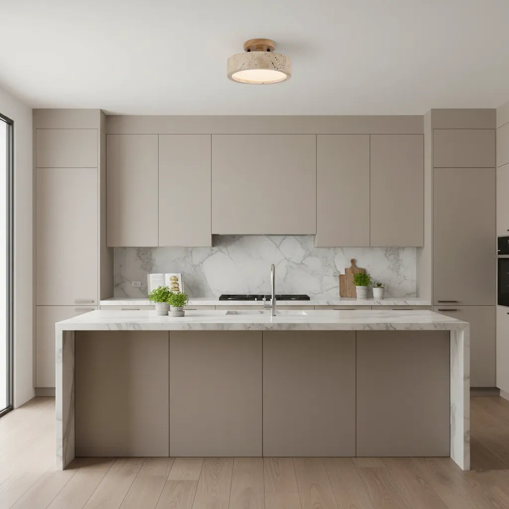 Kitchen Ceiling Light with Travertine Stone Texture and Warm LED for Bedrooms Lounge