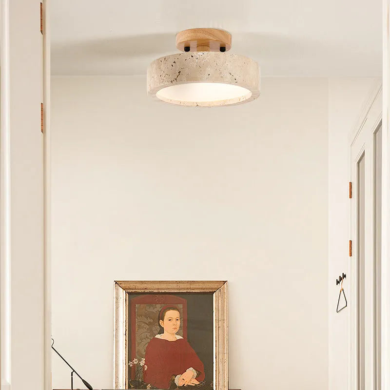 Kitchen Ceiling Light with Travertine Stone Texture and Warm LED for Bedrooms Lounge