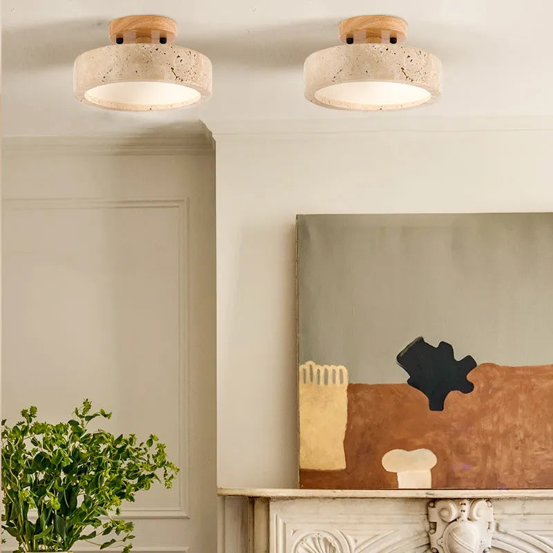 Kitchen Ceiling Light with Travertine Stone Texture and Warm LED for Bedrooms Lounge