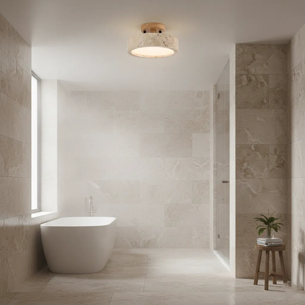 Kitchen Ceiling Light with Travertine Stone Texture and Warm LED for Bedrooms Lounge
