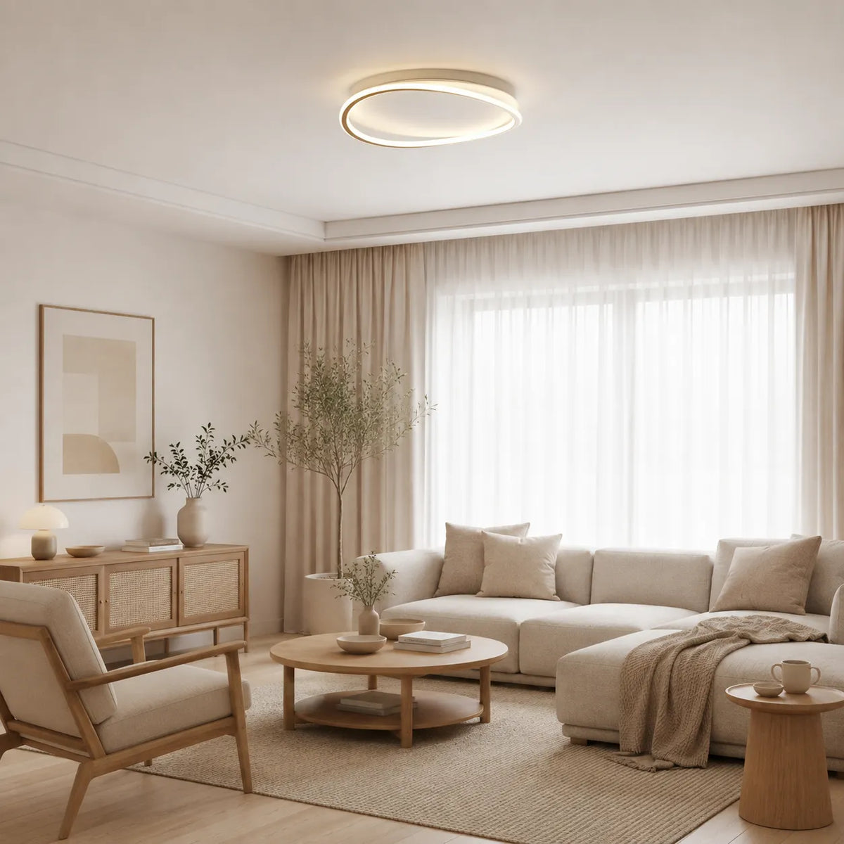 LED Ceiling Light Fixture with Modern Round Profile and Warm Illumination for Bedroom Living Room