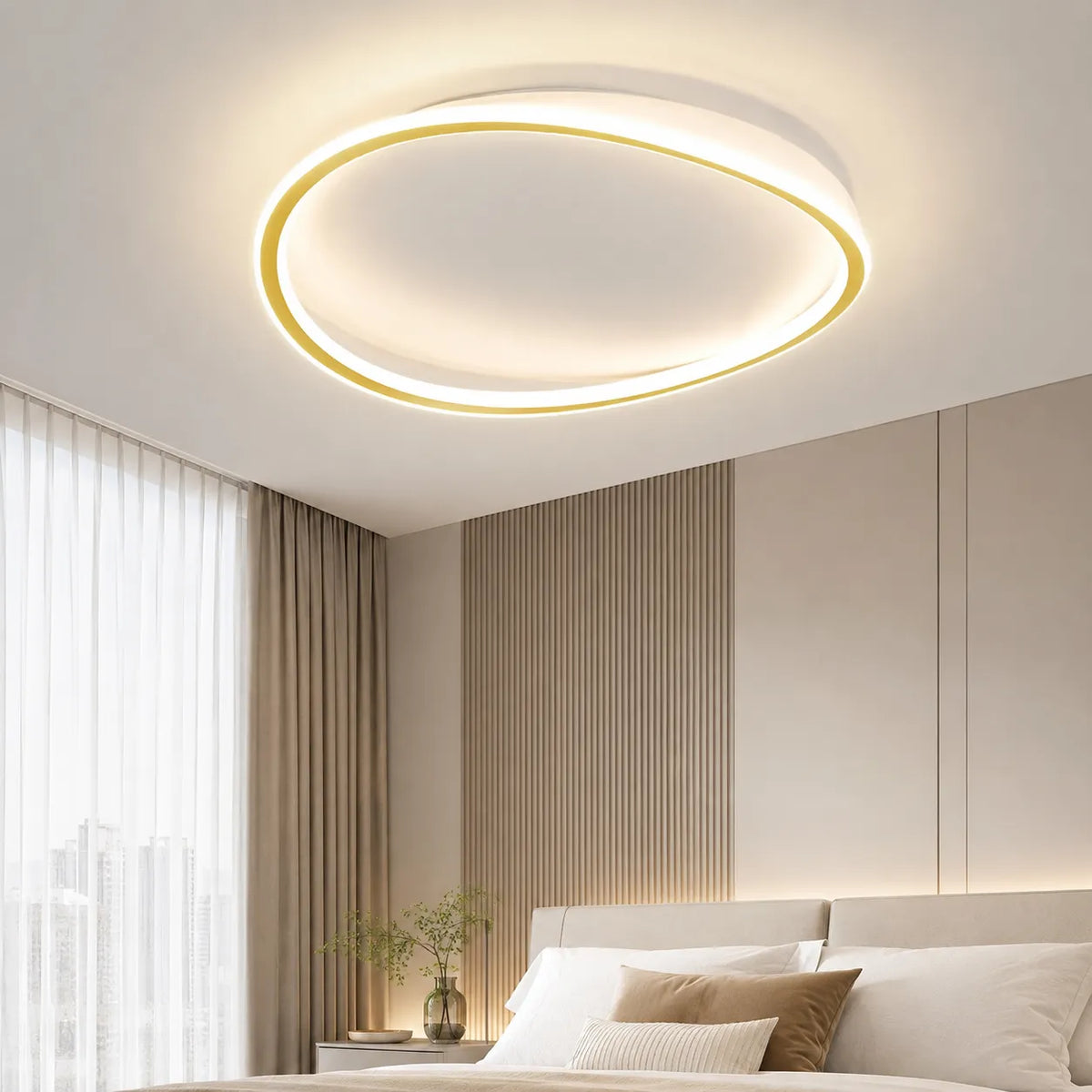 LED Ceiling Light Fixture with Modern Round Profile and Warm Illumination for Bedroom Living Room