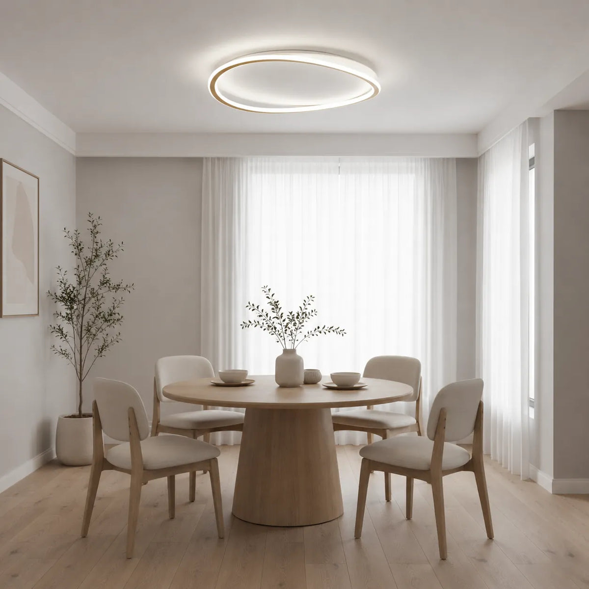 LED Ceiling Light Fixture with Modern Round Profile and Warm Illumination for Bedroom Living Room