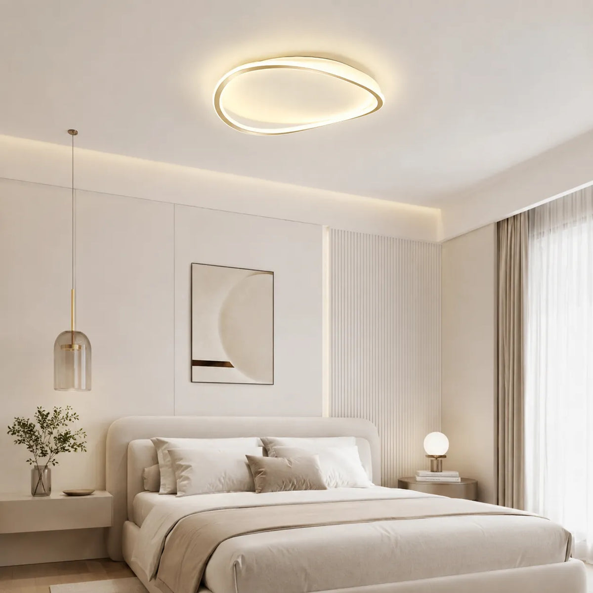 LED Ceiling Light Fixture with Modern Round Profile and Warm Illumination for Bedroom Living Room