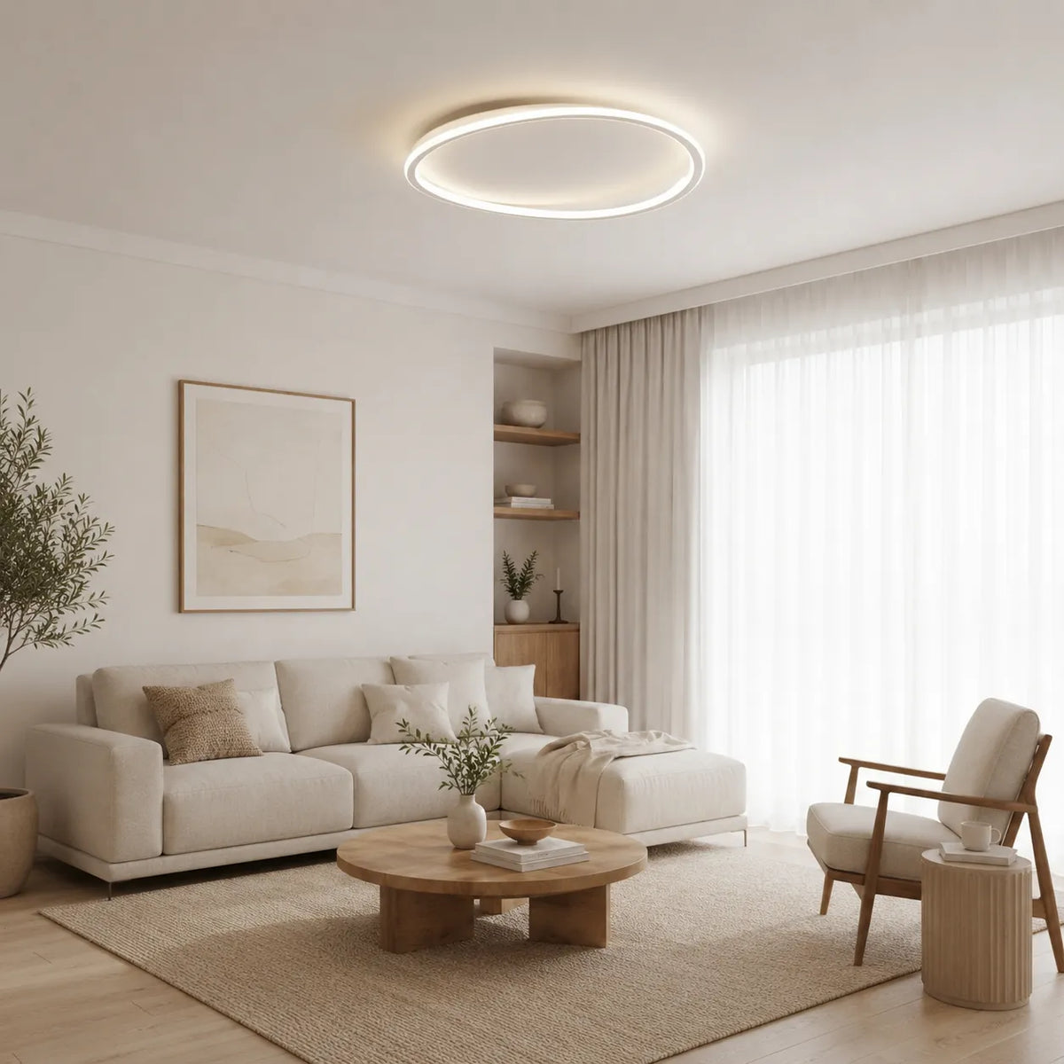 LED Ceiling Light Fixture with Modern Round Profile and Warm Illumination for Bedroom Living Room
