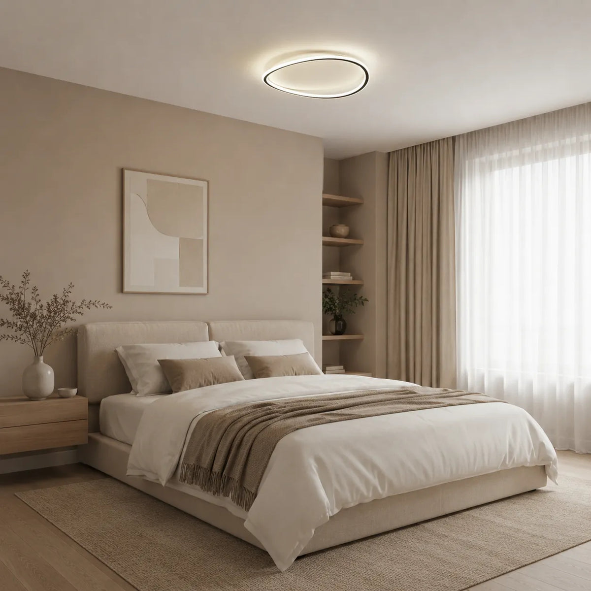 LED Ceiling Light Fixture with Modern Round Profile and Warm Illumination for Bedroom Living Room
