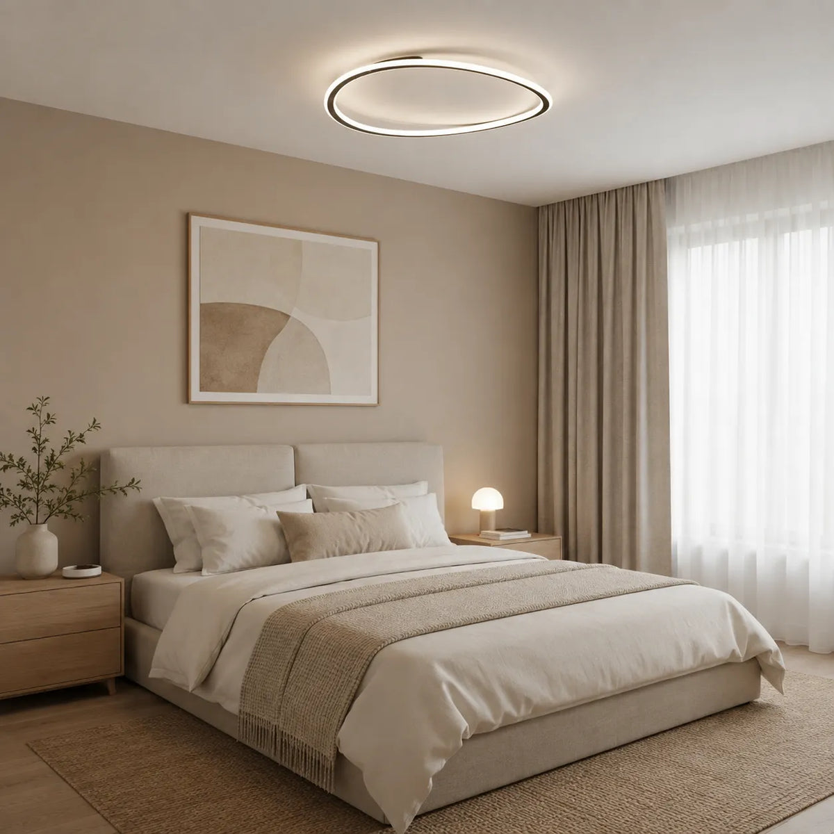 LED Ceiling Light Fixture with Modern Round Profile and Warm Illumination for Bedroom Living Room