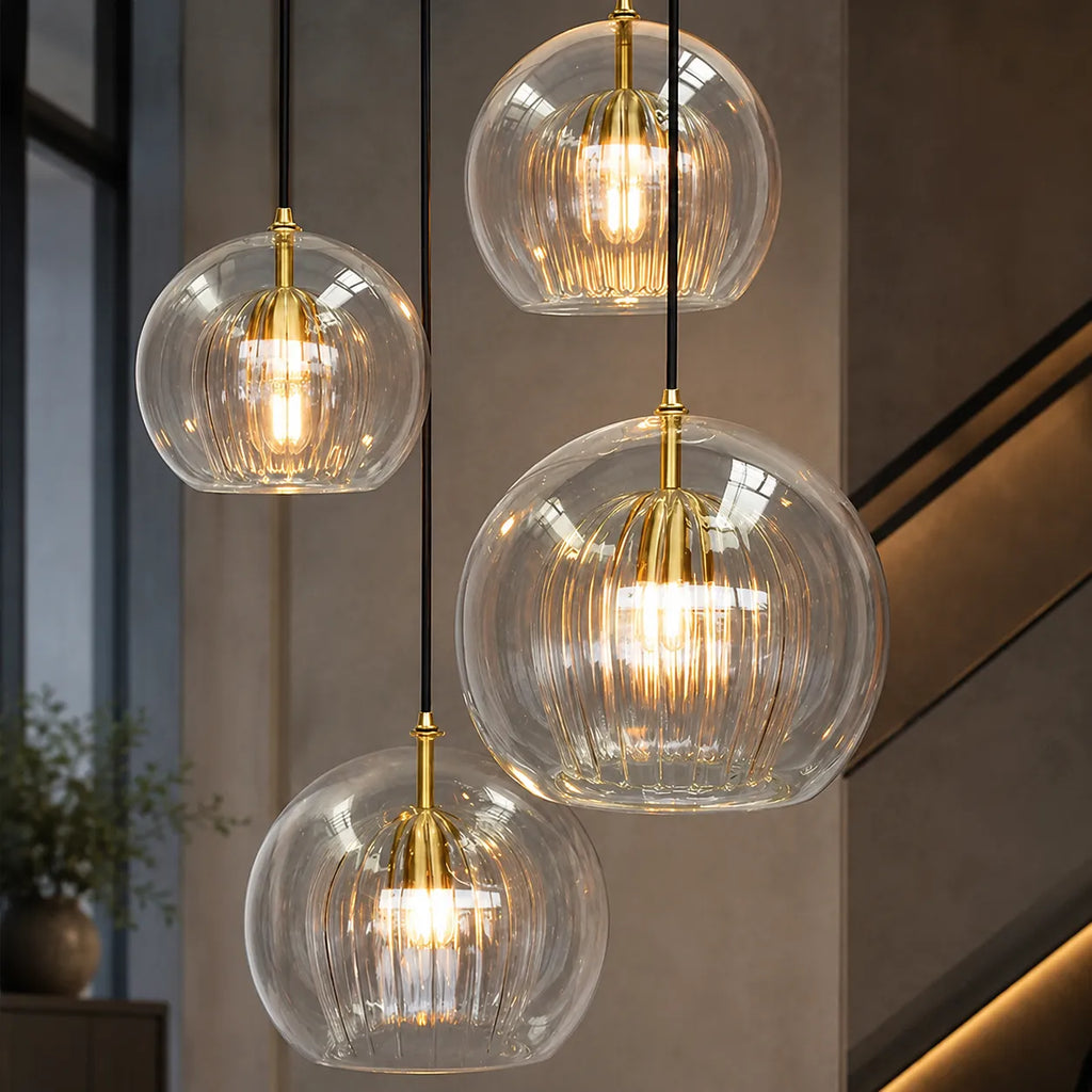 Glass Globe Pendant Light with Adjustable Hanging Height for Dining Room and Kitchen